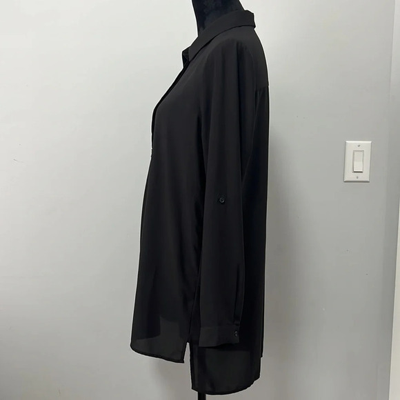 Pleione Black Collared Long Sleeve Tunic Blouse size Large - Picture 4 of 7